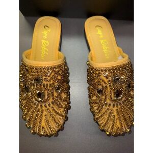 Cape Robbin Yellow Rhinestone Embellished Mule Flats Gold Crystal Slides Size 6